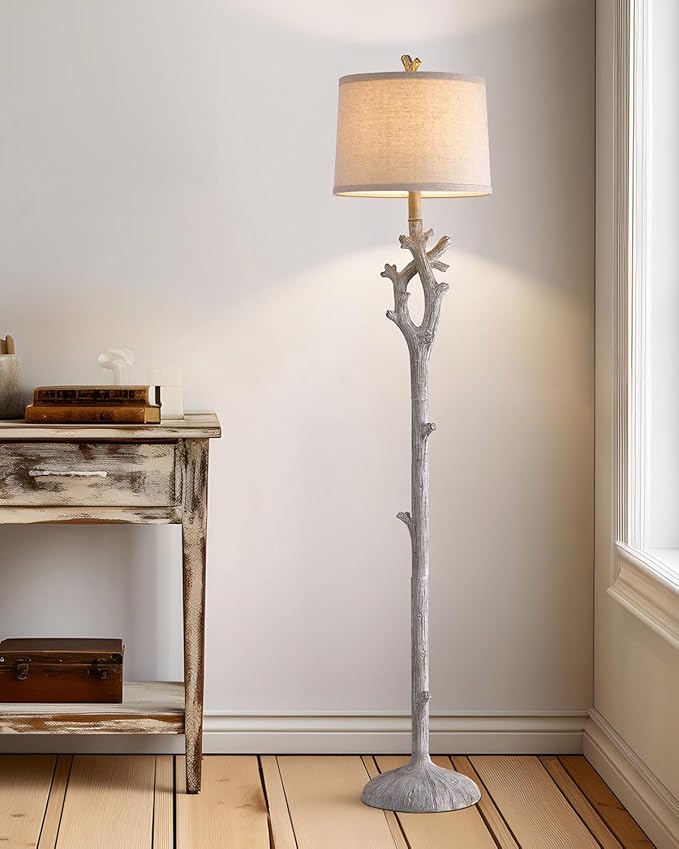 OYEARS Retro Farmhouse Floor Lamp for Living Room Rustic Standing Lamps Tree Trunk Deco Modern Country Vintage Wood Grain 59.75" Tall Corner Floor Lamp Bedroom Office