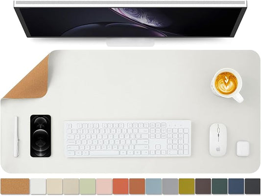Cork Desk Mat - Dual-Sided Desk Pad for Office and Home - Desk Organization and Accessories - Ideal for Large Mouse Pad and Desk Mats on Top of Desks(White,90cmx 43cm)