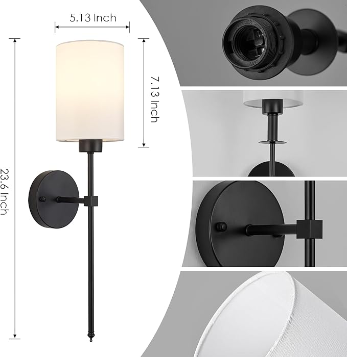 Battery Operated Wall Sconces Set of Two,Wireless Rechargeable Wall Light With Remote Control, Dimmable, 1800K/3000K/4000K/6000K/RGB, Timer, for Living Room, Bedroom, Fireplace, TV, 23.6 Inch Black