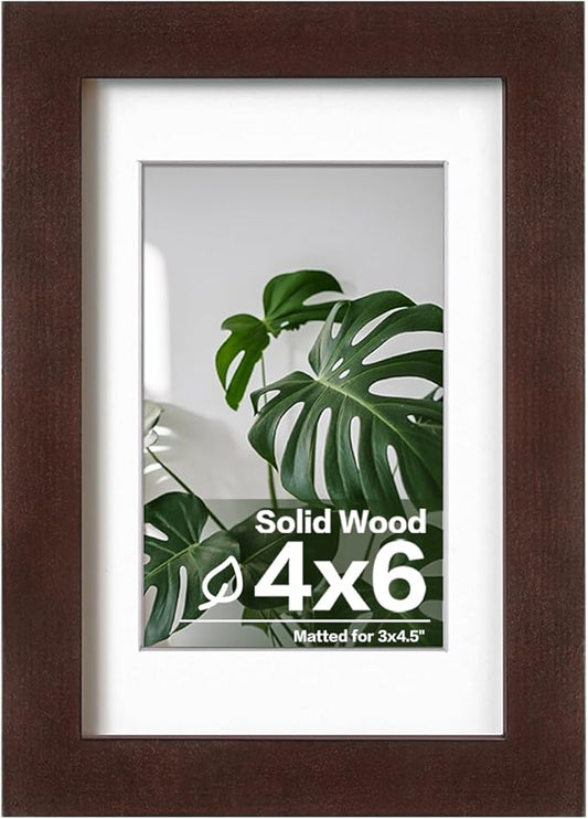 Egofine 4x6 Picture Frame with Plexiglass, Display Pictures 3.5x5 with Mat or 4x6 Without Mat for Tabletop and Wall Mounting, Walnut Color
