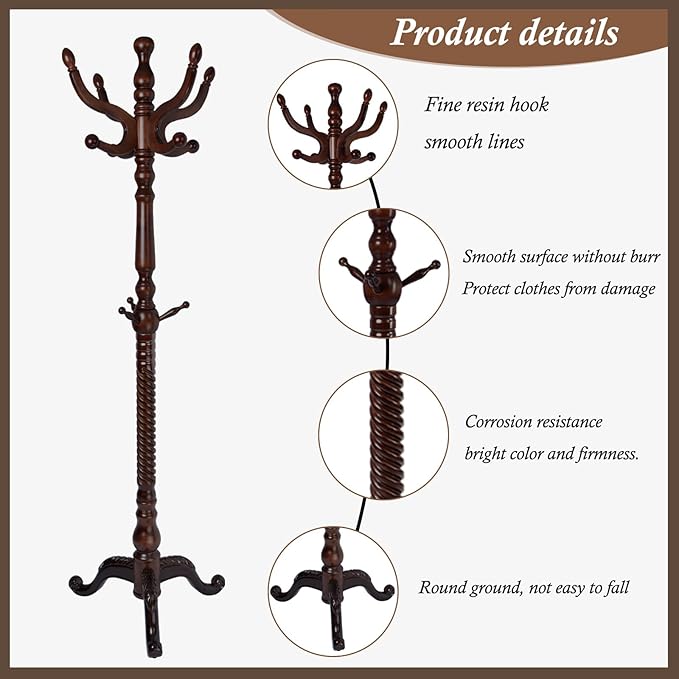 Wooden Coat Rack Freestanding, Vintage Coat Racks with Sturdy Round Base, Adjustable Height 37.40"-72.83" Entrance Coat Rack for Bedroom Living Room Entryway (Vintage Triangle)