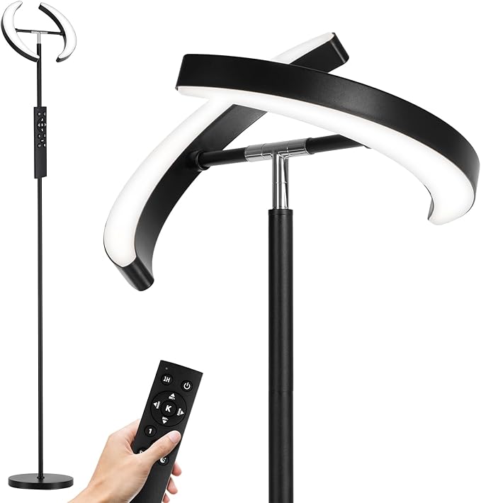 SUNMORY Floor Lamps for Living Room, 28W Bright LED Floor Lamp with 2 Rotatable Lights & Remote Control, 74" Tall Standing Lamp with Stepless Dimmable, Modern Reading Corner Lamp for Bedroom, Office