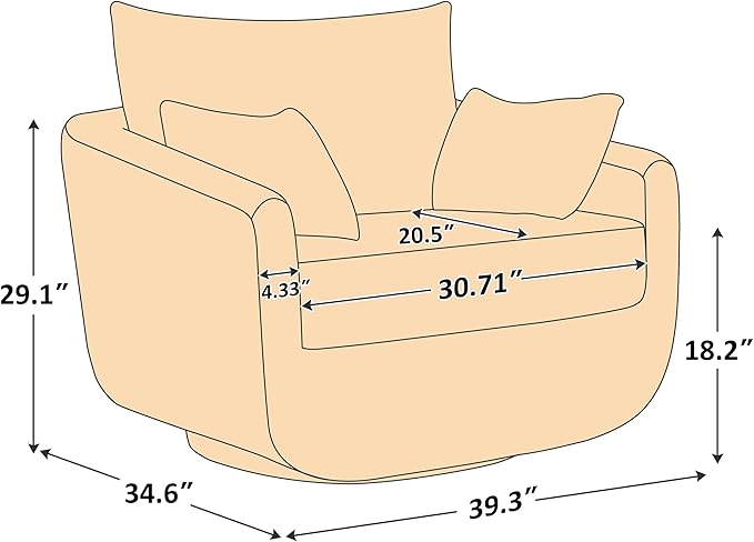 360° Swivel Accent Armchair, 39.3" Oversized, Sherpa Boucle Fabric Sofa Chair with Removable Back & Arm Pillows, Swivel Chair with Cozy Soft Padded, No Assembly Required (1, Curry)