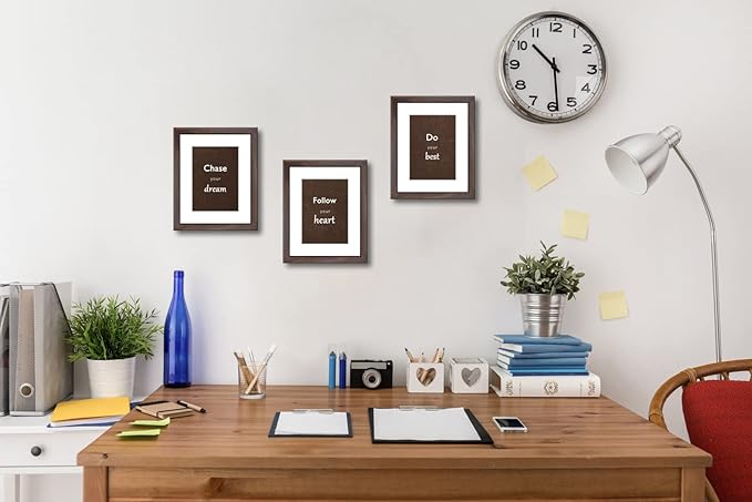 8x10 Picture Frame Set of 3 with Real Glass for Pictures 5x7 with Mat or 8x10 Without Mat, Wall Mounting or Tabletop display Photo Frames in Walnut