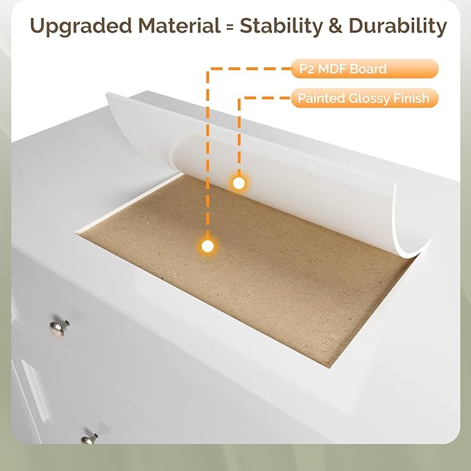 VINGLI White Dresser 3 Drawer Chest of Drawers for Bedroom, Painted Wood Dresser with Large Drawers and Curved Legs, 31.5" W Large Nightstand, 31.5" W*15.75" D*31.5" H