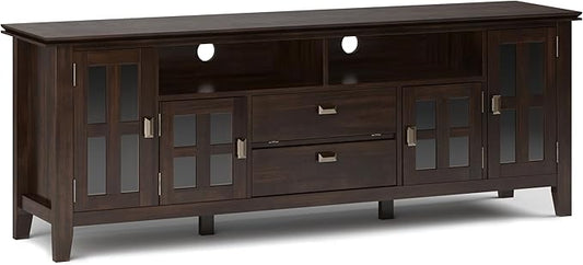SIMPLIHOME Artisan SOLID WOOD 72 inch Wide Transitional TV Media Stand in Tobacco Brown For TVs up to 80 inches for the Living Room and Entertainment Center