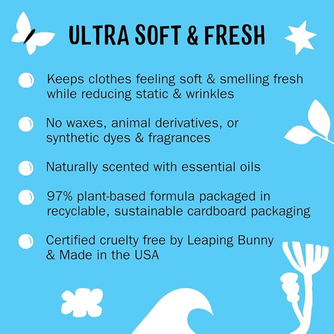 Molly's Suds Fabric Softener Dryer Sheets for Sensitive Skin | Plant-Based Static Reducer, Plastic-Free Packaging | Bundle of 2, Peppermint (240 Sheets Total)