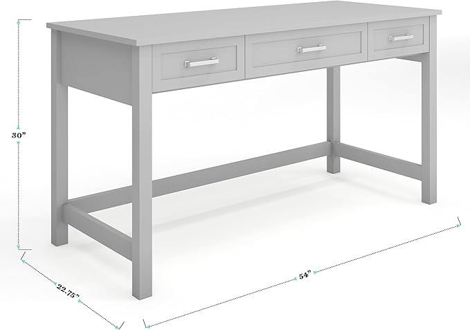 Martha Stewart Hutton Shaker Style Home Office Desk with 3 Drawers in Gray with Brushed Nickel Hardware