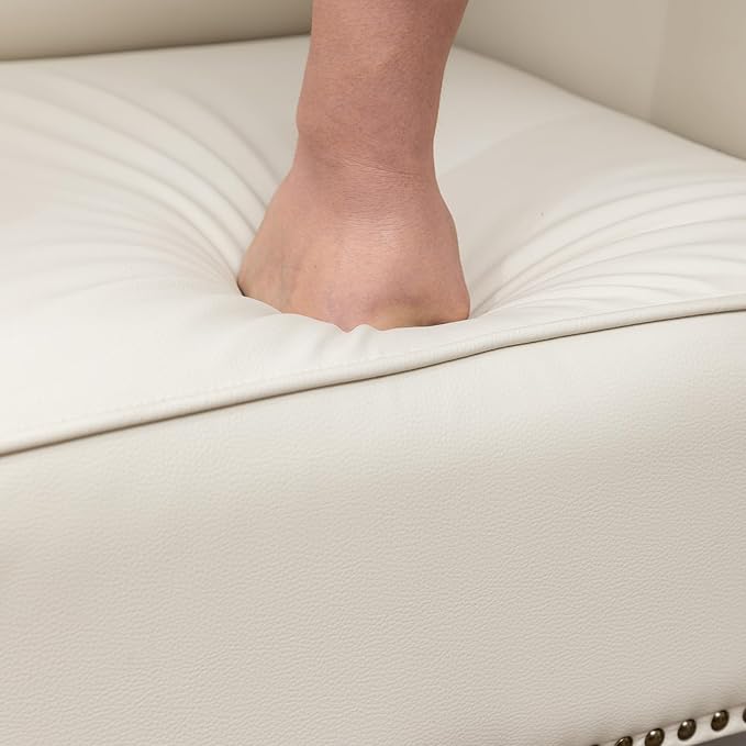 Accent Chair, Faux Leather Living Room Chairs with Nailhead Trim, Mid-Century Lounge Armchair with Solid Wood Legs, Comfy Reading Single Sofa for Bedroom, Waiting Room (White, 2 Chairs)