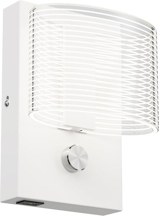 URSOLA Wall Sconce LED Wall Lamp with Dimmer Switch and USB Charging Port Oval Linear Sleek Lampshade 110 Volt Hardwired Wall Light 4000K Sconces Wall Lighting (White)