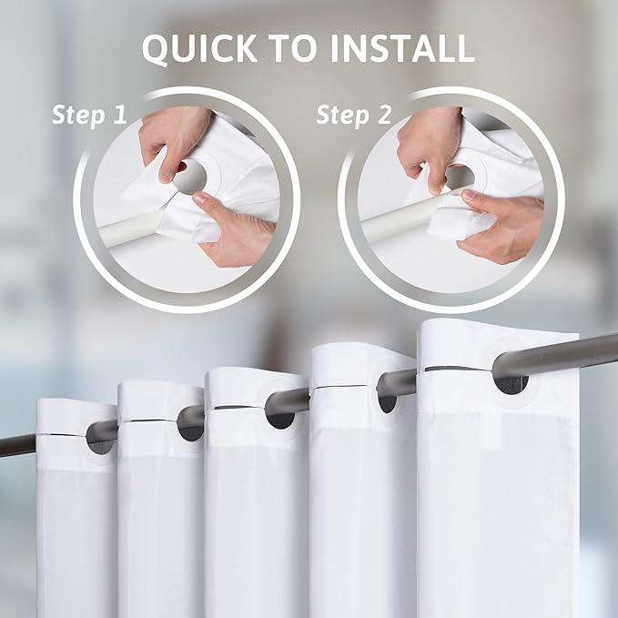 Furlinic Stall No Hook Long Shower Curtain,Small Narrow Fabric Cloth Bathroom Curtain with 6 Plastic Built-in Grommets,Waterproof & Machine Washable,Hotel Style,White,48x84 Inch