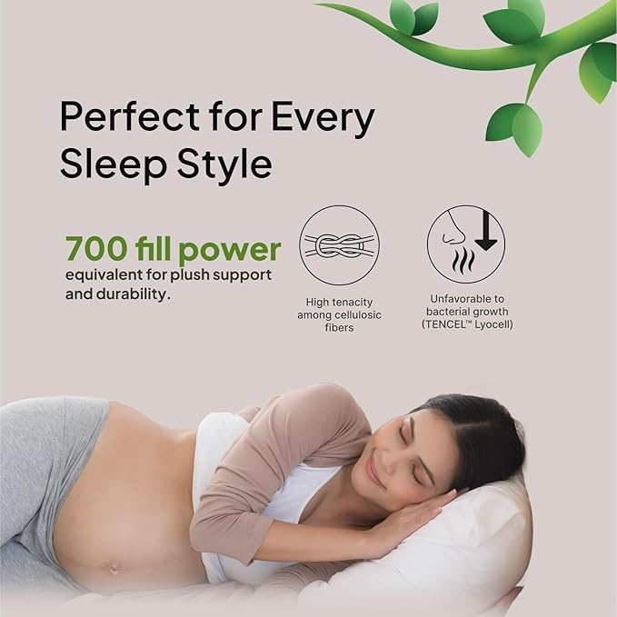 100% Tencel™ Lyocell Pillow & Pillowcase Set, Organic, Non Toxic, Hypoallergenic, Moisture-Wicking, Fluffy Pillows for Bed, Eucalyptus Fiber Cooling, Soft, 700 Fill Power - Standard - 20X26