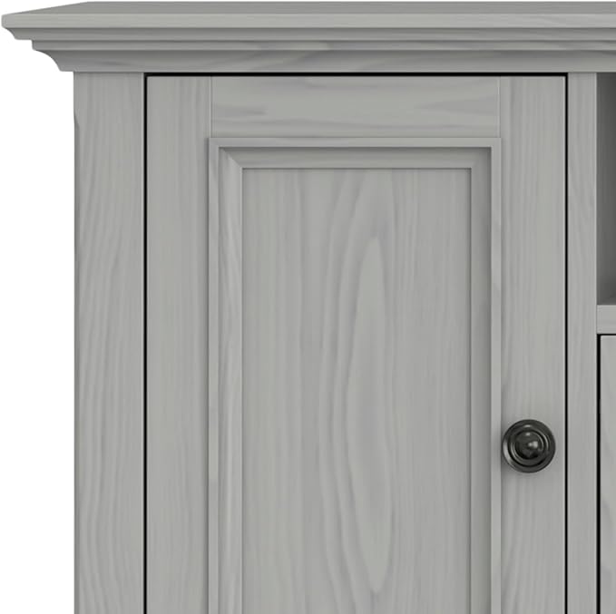 SIMPLIHOME Amherst 72-inch Wide Solid Wood TV Stand in Fog Grey, Transitional-Style Media Console for Living Room with Cable Management and Adjustable Shelves, Fits 80" TVs