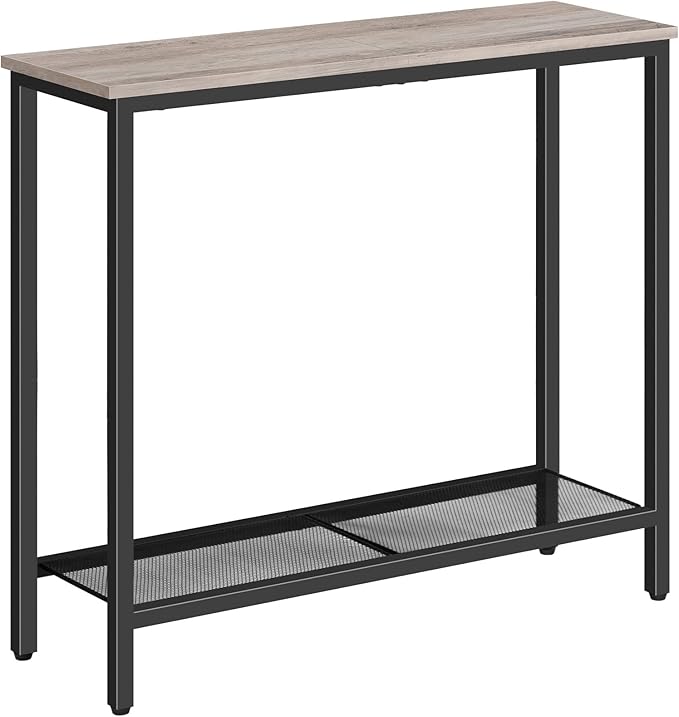 HOOBRO 29.5" Narrow Console Table, Small Entryway Table with Shelf, 2 Tier Thin Sofa Table, Behind Couch Table, Side Table, for Hallway, Living Room, Bedroom, Greige and Black BG74XG01