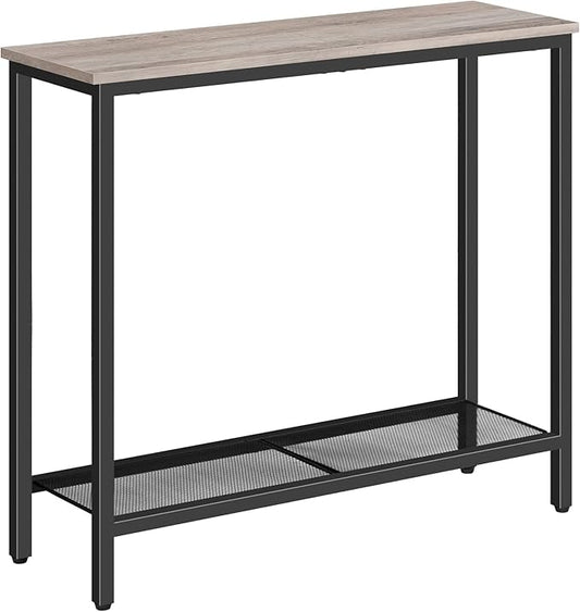 HOOBRO 29.5" Narrow Console Table, Small Entryway Table with Shelf, 2 Tier Thin Sofa Table, Behind Couch Table, Side Table, for Hallway, Living Room, Bedroom, Greige and Black BG74XG01