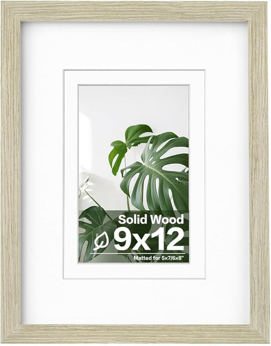 Egofine 9x12 Picture Frame Made of Solid Wood Covered by Plexiglass, Wood Frame for Pictures 5x7/6x8 with Mat or 9x12 without Mat, Tabletop and Wall Mounting Display, Distressed Wood Grain