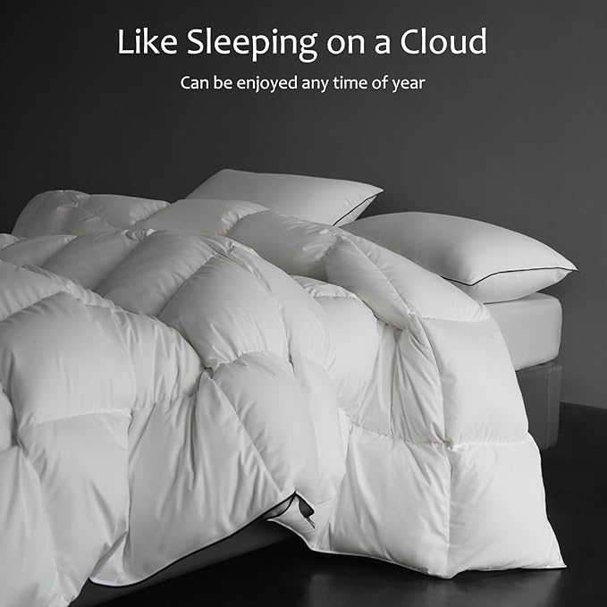 Luxury Down Fiber Comforter Queen Size - High Fill Power Medium Warmth for All Season Duvet Insert - Light Weight, Lvory White (90" x 90")