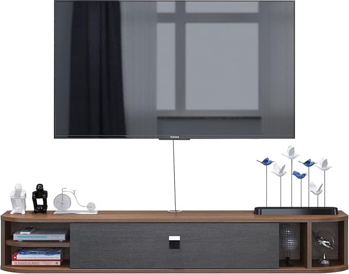 Pmnianhua Floating TV Stand,70'' Wall Mounted Under TV Shelf,Modern Floating TV Console,Wall Mounted TV Cabinet,Floating Entertainment Center with Storage Shelves for Bedroom Living Room(Walnut)