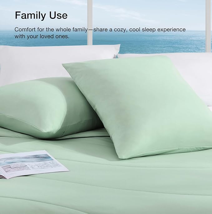 Monbix ChillChilla Cooling Comforter King Size-3 Pieces Cooling Blankets for Hot Sleepers and Night Sweats, Double-Sided Summer King Size Comforter Set, Breathable Lightweight Blanket Grey Green