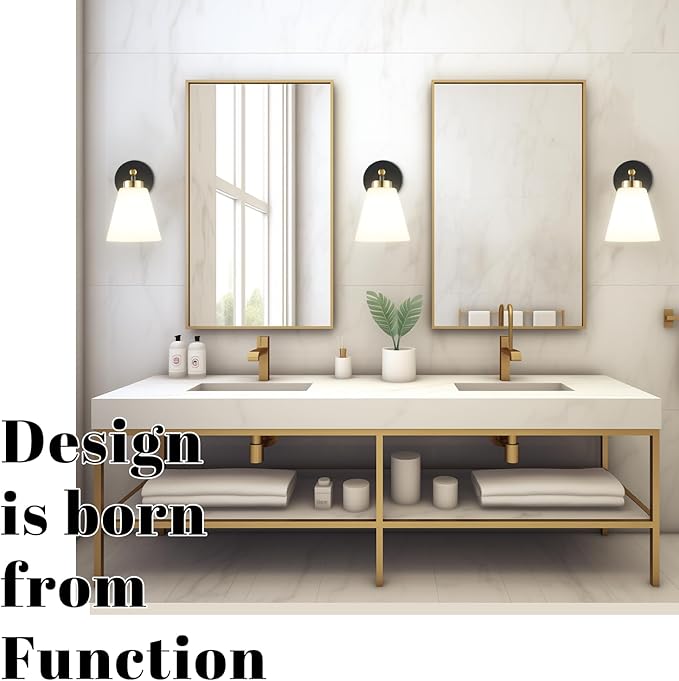 Hamilyeah Black and Gold Wall Sconces Set of 2, Modern Industrial Bathroom Sconces Wall Lighting with Milk Glass Shade, Wall Sconce Lighting Fixture for Living Room, Kitchen, Fireplace, Hallway