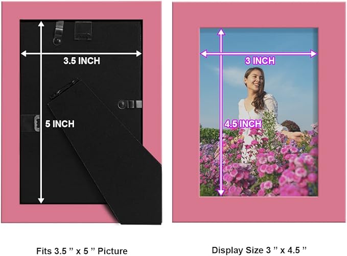 Renditions Gallery 3.5x5 inch Picture Frame High-end Modern Style, Made of Solid Wood and High Definition Glass Ready for Wall and Tabletop Photo Display, Hot Pink Frame