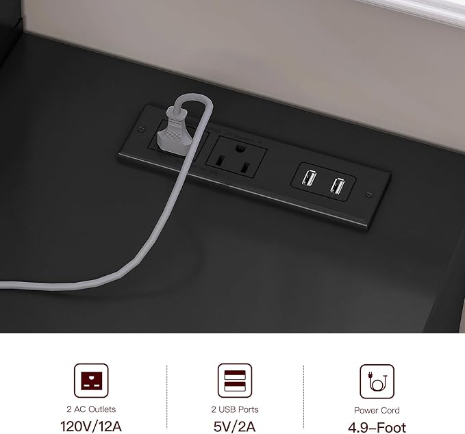 Vanity Desk with Mirror & Lights, Makeup Vanity with 6 Drawers, 6 Open Shelves and Power Outlet, 48” Storage Makeup Vanity Desk with Stool Bench for Women, Girls, Bedroom, Black