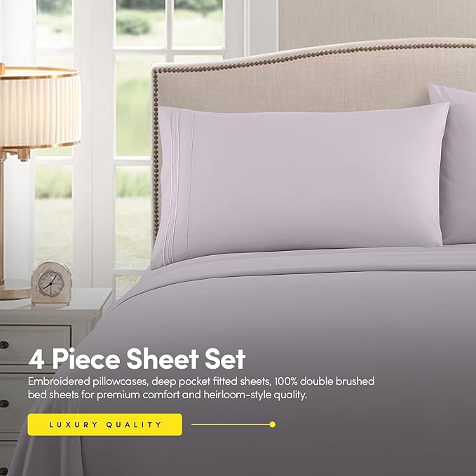 1500 Supreme Collection California King Sheet Sets Lilac - Luxury Hotel Bed Sheets and Pillowcase Set for California King Mattress - Extra Soft, Elastic Corner Straps, Deep Pocket Sheets Lilac