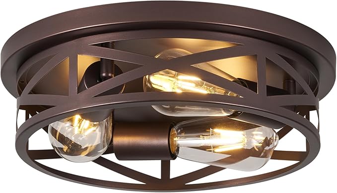 13 inch Flush Mount Ceiling Light Fixtures,3-Light Modern Hallway Light Fixtures Ceiling, Brown Lights Fixture Ceiling Mount for Farmhouse,Kitchen, Bedroom 1 Pack
