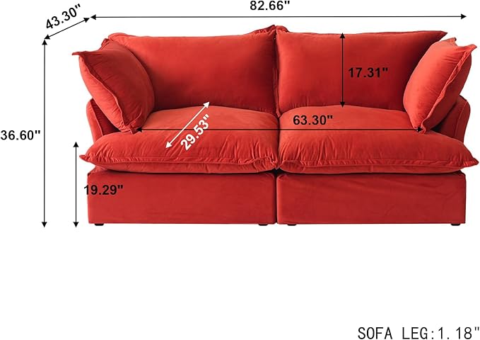 JACH 82.66" Sectional Couch for Living Room, Modular Sectional Sofa, Modern Convertible Couches, Cushion Covers Removable, Down Filled Soft Sofas for Living Room, Home, Apartment (Red)