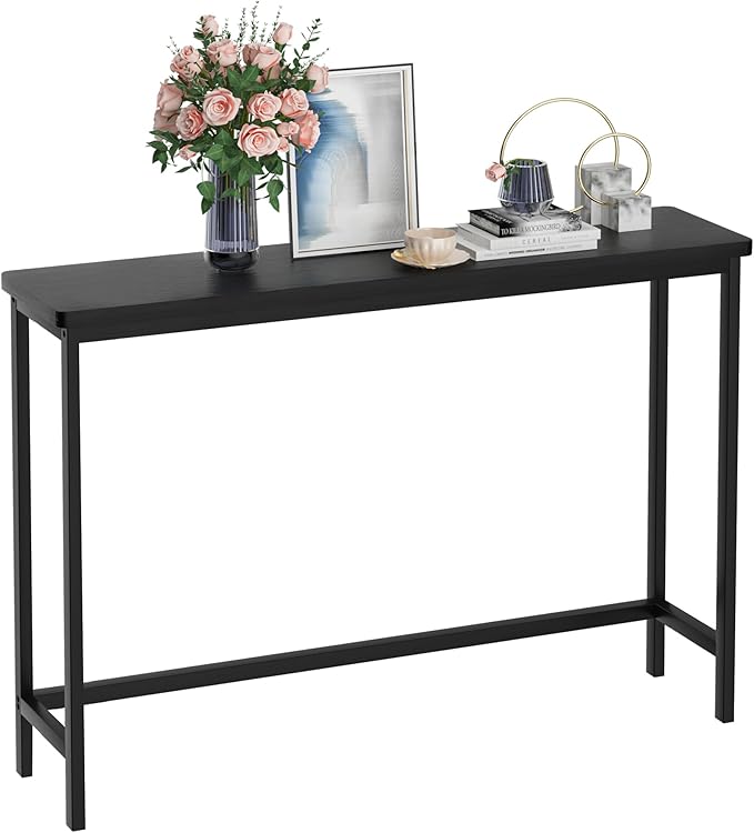 VASMIA Console Table, Entryway Table, Narrow Sofa Table, 39" Bamboo Hallway Table for Entryway, Living Room, Bedroom, Foyer, Black