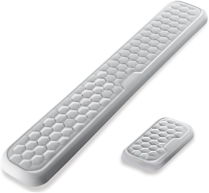 Wrist Rest for Keyboard and Mouse, Upgrade Enlarge Mouse Pad Wrist Rest, Ergonomic Memory Foam, Non-Slip Base for Computer Gaming & Office Work, 2 Piece Set, Grey (17.32x3.15+5.9x3.15 inch)