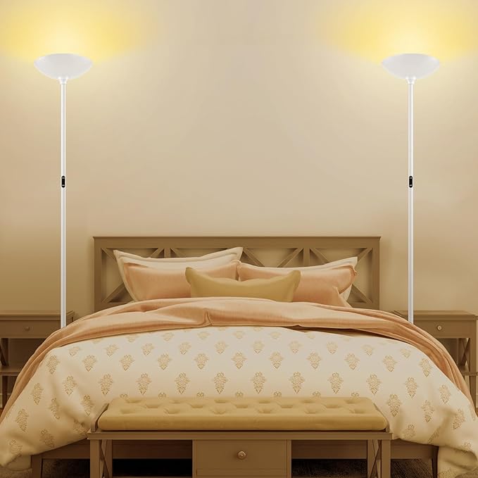 Stepless Dimmable Floor Lamp,30W 3000LM Super Bright LED Torchiere Floor Lamps with Remote & Touch Control,71 in Tall Modern Standing Lamp for Living Room Bedroom Office,2700k-6500k,White