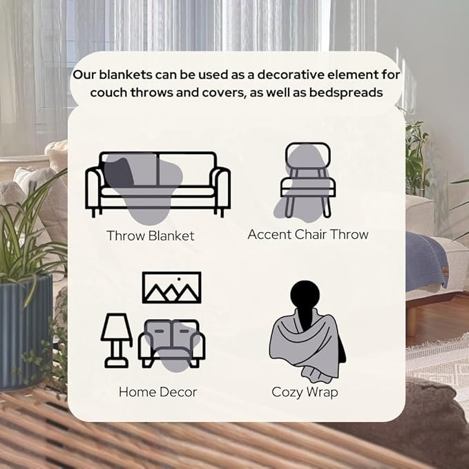 Dalisa 100% Organic Turkish Cotton Throw Blanket - GOTS Certified, Cozy - Perfect for Couch, Bed, and Home Decor - Boho Vintage Knit Alina (Grey Blue, 50x60)