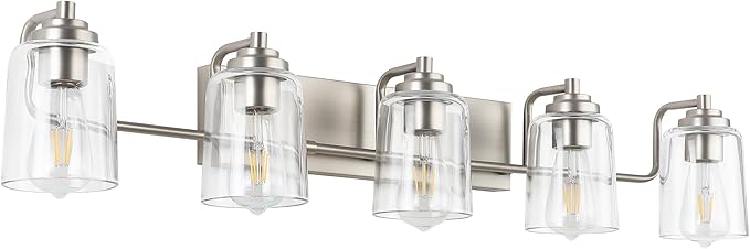 SOLFART 5 Light Bathroom Lights for Bathroom Brushed Nickel Vanity Light Vanity Lighting Fixtures Bathroom Light Fixtures Over Mirror