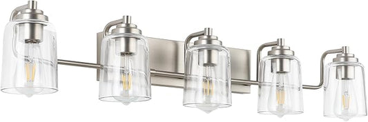 SOLFART 5 Light Bathroom Lights for Bathroom Brushed Nickel Vanity Light Vanity Lighting Fixtures Bathroom Light Fixtures Over Mirror