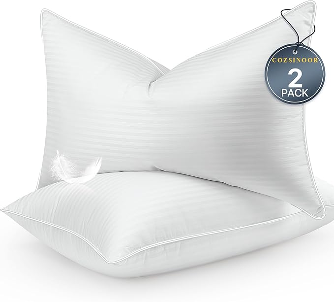 COZSINOOR Goose Feather Pillows King Size - Set of 2, Hotel Down Bed Pillow for Sleeping, Soft 600 TC Cotton Cover, Fluffy Support Surround Fill Down Alternative for Back, Stomach, Side Sleepers