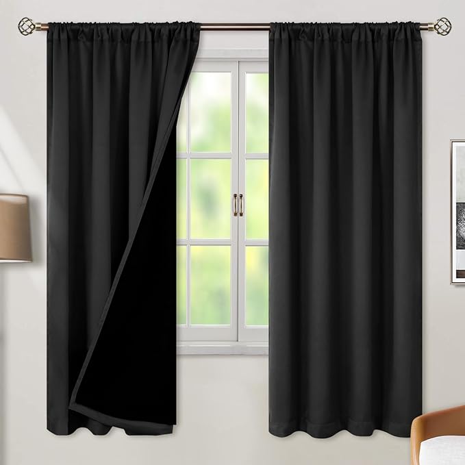 BGment Halloween Full Blackout Curtains with Thermal Insulation Liner Curtains, Rod Pocket and Back Tab Double Layer Room Darkening Window Curtain for Bedroom(42 x 72 Inch, 2 Panels, Black)