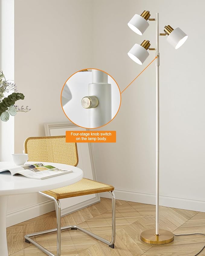 OYEARS Floor Lamp for Living Room Bright Lighting Tall Modern Industrial Vintage Standing Corner Lamps LED Metal Light Office Bedroom Study Gold Black Cream Matte Accent (3-Light, Cream)