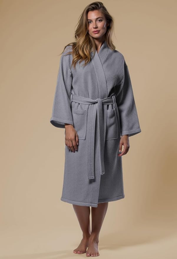 Turquaz Lightweight Full-Length Robes For Women Waffle Kimono Bathrobe - Soft, Fast-Drying, Long-Lasting Cotton Blend Unisex