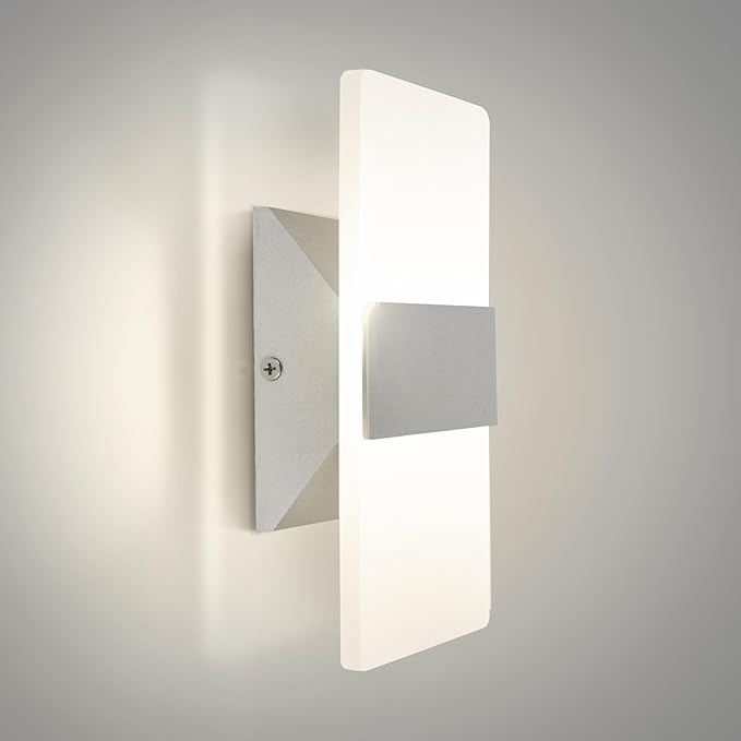 ASD 8 Inch LED Indoor Wall Sconce - Modern Interior 10W 120V 2700K-5000K Adjustable Dimmable Wall Mounted Light Fixtures, Acrylic Glass Wall Lights for Stairway, Hallway - ETL, Brushed Nickel