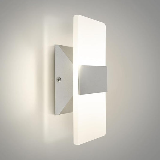 ASD 8 Inch LED Indoor Wall Sconce - Modern Interior 10W 120V 2700K-5000K Adjustable Dimmable Wall Mounted Light Fixtures, Acrylic Glass Wall Lights for Stairway, Hallway - ETL, Brushed Nickel