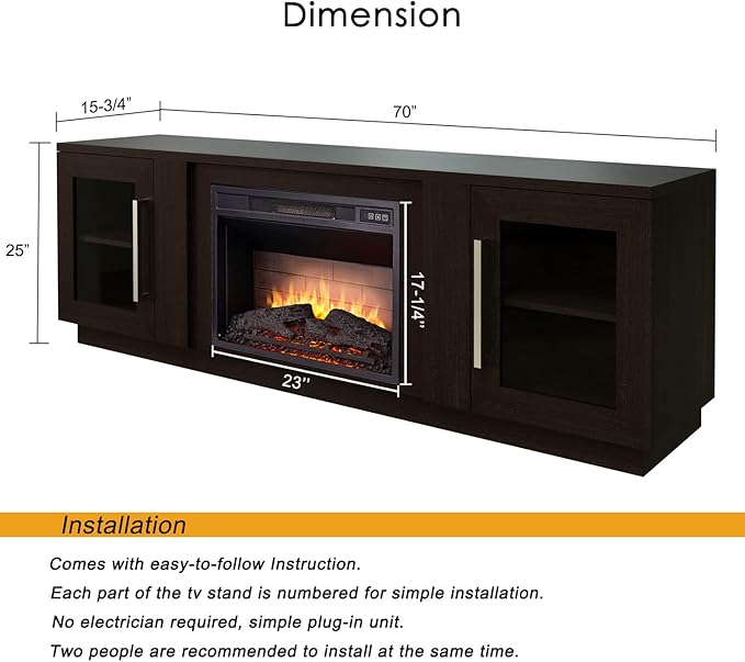 Cheerway 3D Fireplace TV Stand for TVs up to 80’’, Wooden Media Entertainment Center Table & TV Cabinets w/Storage Shelves & Barn Door, Electric Fireplace w/Remote Control