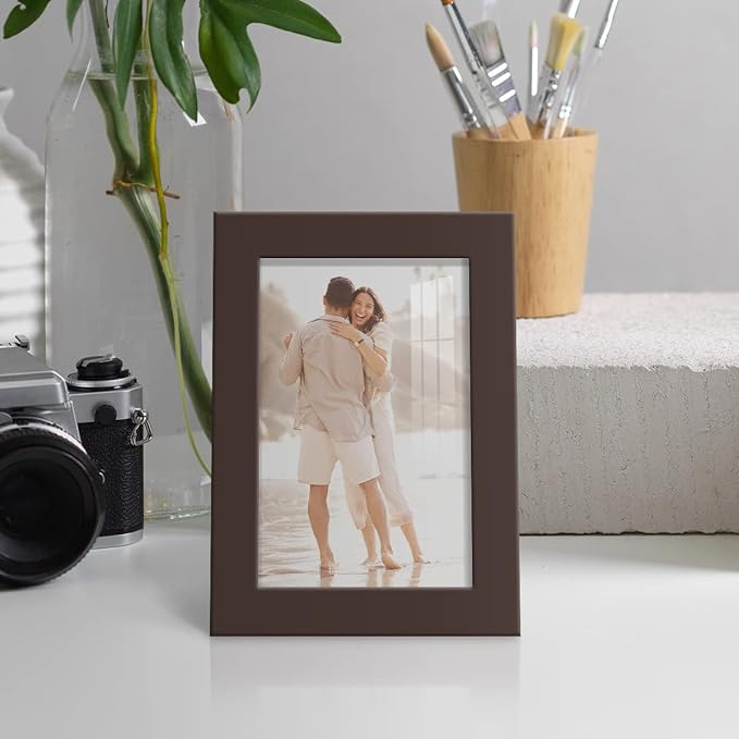 Renditions Gallery 4x6 inch Picture Frame High-end Modern Style, Made of Solid Wood and High Definition Glass Ready for Wall and Tabletop Photo Display, Brown Frame
