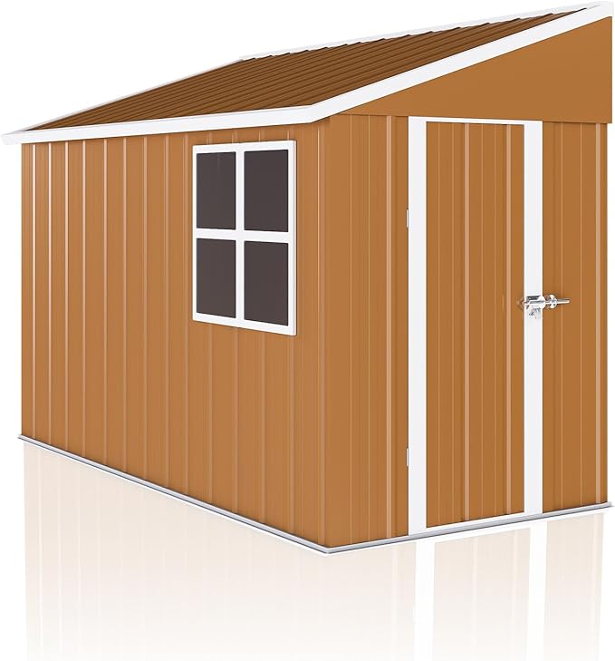 8x4 FT Outdoor Storage Shed, Metal Tool Storage with Updated Frame Structure, Vertical Outside Storage Building, Ventilation, Sloped Roof, Metal Garden Shed for Backyard, Lawn, Patio (8x4 FT)