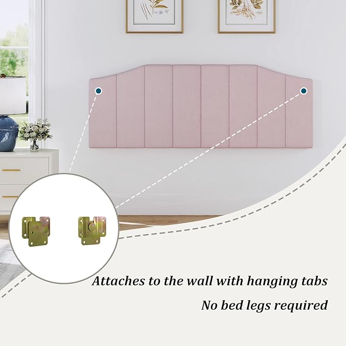 Velvet Queen Size Headboard, Upholstered Headboard Queen/Full Size Wall Mount and Bed Frame Mount, Featuring High-Density Sponge Padding Luxury Texture Easy Assembly Comfort Style-Pink