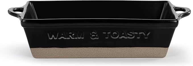 DEMDACO Gather 'Round Collection Back For More Warm & Toasty Matte Black 9 x 5 Stoneware Serving Loaf Pan Baking Dish
