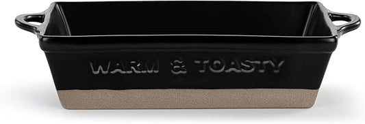 DEMDACO Gather 'Round Collection Back For More Warm & Toasty Matte Black 9 x 5 Stoneware Serving Loaf Pan Baking Dish