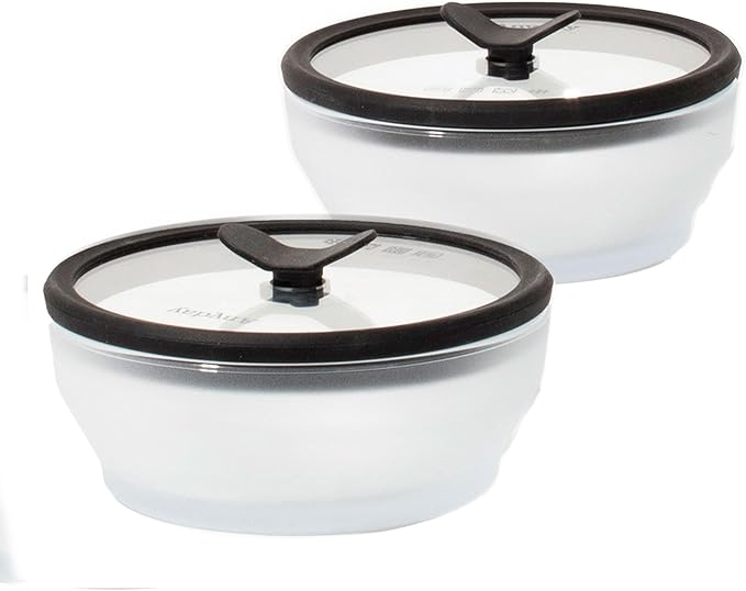 Anyday 2-Pack (2-Cup) Glass Food Storage Set with Glass Lids | Plastic-Free Frosted Meal Prep Bowls | Stackable Airtight Storage Container Set with Vented Silicone Lid for Microwave-Safe Reheating