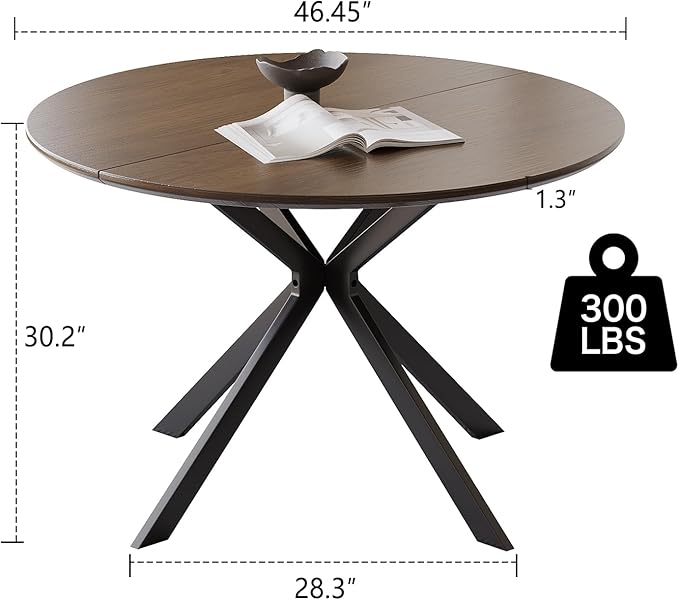 46.4" Round Dining Table, Mid Century Modern Round Dining Room Table for 4-6 with Metal Legs, Easy Assembly Coffee Table, Space-Saving Design for Kitchen and Dining Room