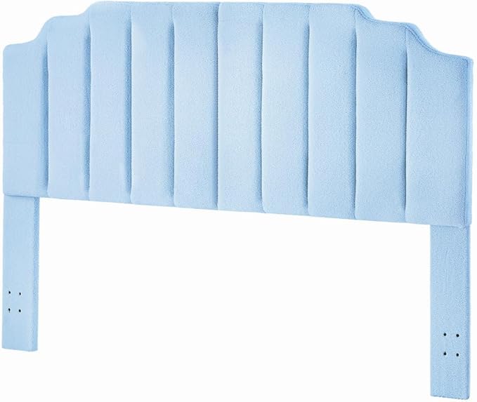 24KF Light Blue Teddy Fabric Tufted King Upholstered Headboard, Modern Vertical Channel Design California King Headboard with Stepped Silhouette Top Edge,6026-K-Teddy Light Blue